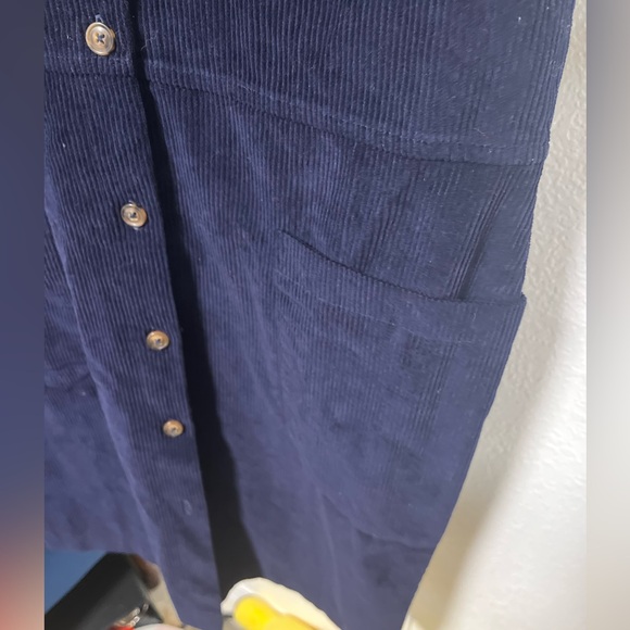 The Vermont Country Store corduroy tunic shift coverall dress, thick blue cotton - Picture 5 of 10